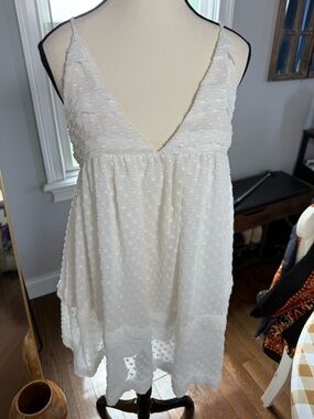 Native Daughters White Swiss Dot Mini Dress with V-Neck